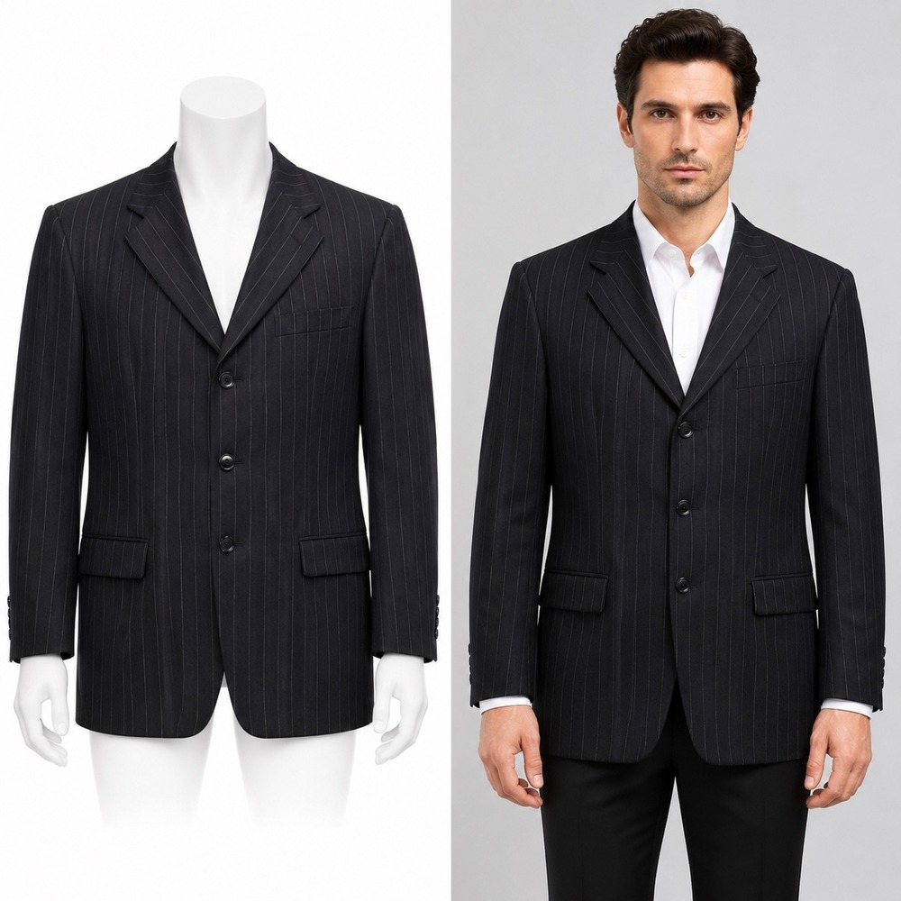 Enrico Coveri Blazer Men 42R Black Pinstripe Italian Wool Super 150s 3-Button
